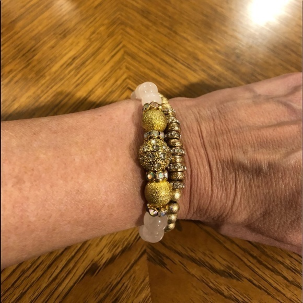 Gold and pink beaded bracelet‎ set- costume jewelry